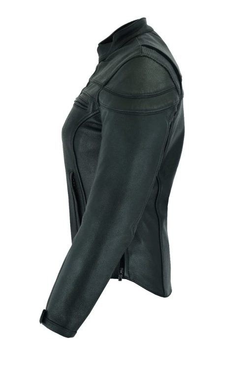 Chaqueta de Moto de Cuero para Mujer en Negro Vance Leather USA de Cuero de Vaca Encerado Suave Deportiva Crossover Biker (Grande) - Imagen 2