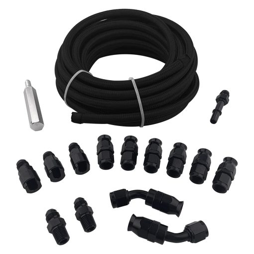 Kit de linea de combustible SPELAB CPE 25FT 6AN, Manguera de linea de combustible trenzada de nylon Kit de accesorios de manguera de combustible Negro