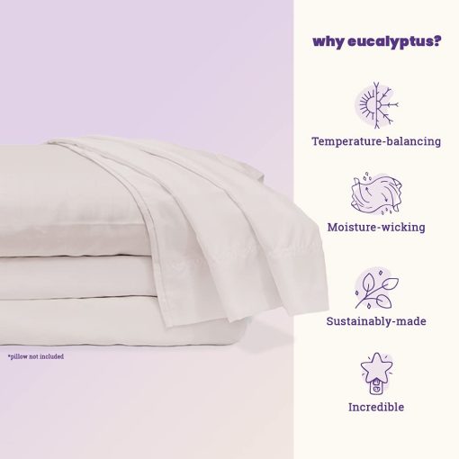 Juego de sabanas 100% Lyocell de Eucalipto Sheets & Giggles - Todo Temporada, Hecho de manera responsable, Naturalmente Refrescante, Super Suave, Absorbe la Humedad, Equilibrio de Temperatura, Vegano - Full, Perla - Imagen 4