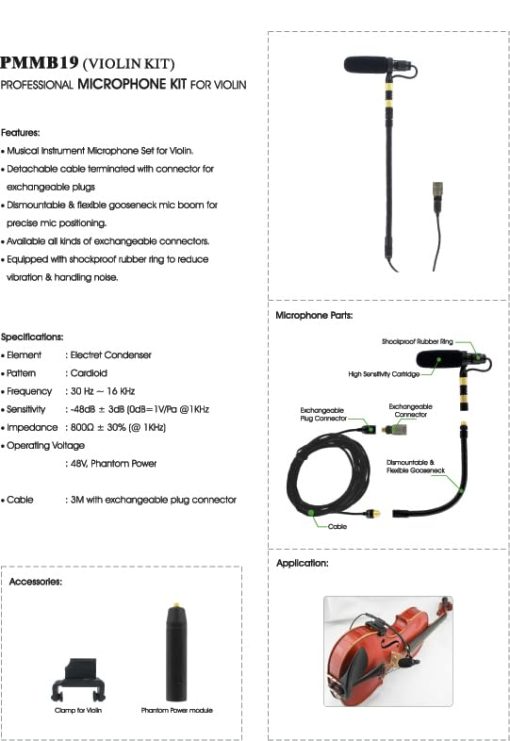 Microfono de Instrumento Musical Rannsgeer PMMB19-LS-VL con Clip para Violin y 5 Conectores - Imagen 5