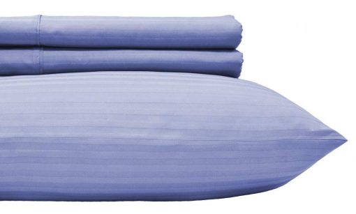 Juego de Sabanas a Rayas de Royal Hotel Bedding - Split-Queen: Sabanas Ajustables para Cama Queen - Set de Sabanas de 5 Piezas - 100% Algodon - 600 Hilos - Bolsillo Profundo, Split Queen, Periwinkle - Imagen 4