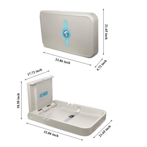 Estacion de Cambio de Panales para Bebes Modundry - Montada en la Pared Vertical, Resistente y Duradera- con Correas de Seguridad para Banos Comerciales (Blanco Granito) - Imagen 4