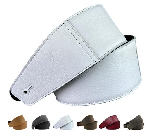 Correa de guitarra de cuero de grano completo Anthology Gear "The Reticent" para guitarras electricas, acusticas y bajos (3", Frostfire White)