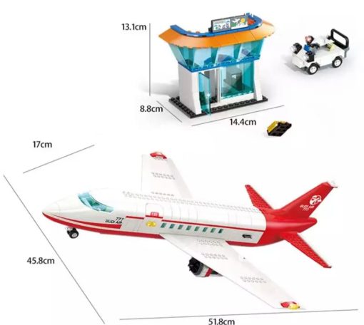 Avion de Pasajeros Blanco y Rojo del General Jim con 720 Piezas de Bloques de Construccion Modulares Juguete con Torre de Control, Vehiculo de Servicio y Motocicleta para Adolescentes y Adultos - Imagen 2