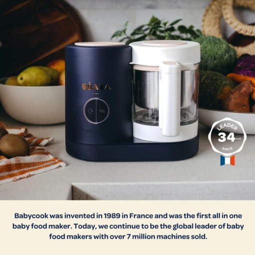 BEABA Babycook Neo, Procesador de alimentos para bebes de vidrio, Licuadora de alimentos para bebes de vidrio, Vaporera de alimentos para bebes 4 en 1, Mezclador de alimentos para bebes de vidrio, Esenciales para bebes, Haga comida para bebes en casa, Hace 34 porciones en 20 minutos, Medianoche - Imagen 3