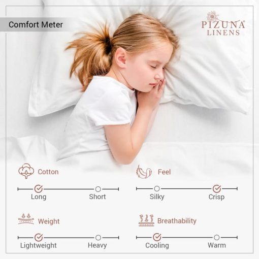 Juego de Sabanas de Algodon Pizuna Percale Tamano King, 100% Algodon de Fibra Larga Percale King con Bolsillo Profundo de 15 pulgadas (Sabanas de Algodon King Sea Foam) - Imagen 4