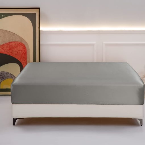 Sabana Ajustable de Seda Grade 6A de 25MM con Bolsillo Profundo, 100% Seda Natural de Morera 25 Momme para Cama (Gris Claro, Twin XL)