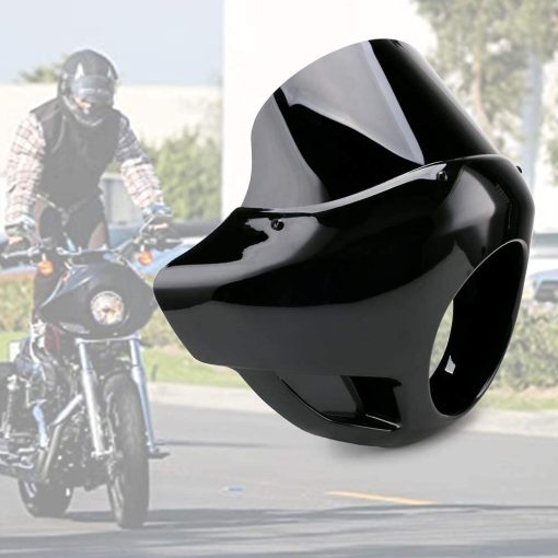 Parabrisas Deportivo de Motocicleta de 9" de Alto PACEWALKER,  Kit Estilo Club con Faro de 5.75", Parabrisas Negro para Super Glide T-Sport FXDXT, Estilo Corto FXR (Negro Brillante) - Imagen 2