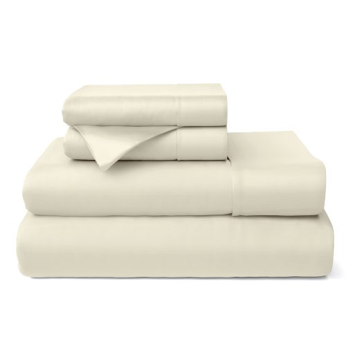 Juego de sabanas 100% Rayon derivado del bambu de Cosy House Collection - Set de ropa de cama fresco, transpirable, suave y sedoso de 4 piezas con bolsillos profundos (Tamano King de California, Crema)