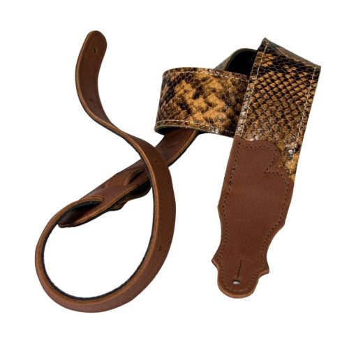 Correa de Guitarra de 2'' de Cuero de Guante de Bola con Estampado de Piel de Serpiente Franklin (Cognac)