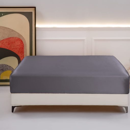 Sabanas de Seda 100% Momme 25 para Niños Promeed, Juego de Sabanas de Cama de Seda de Morera Grado 6A Certificadas Oeko-TEX con Bolsillo Profundo de 16" (Gris, Individual)