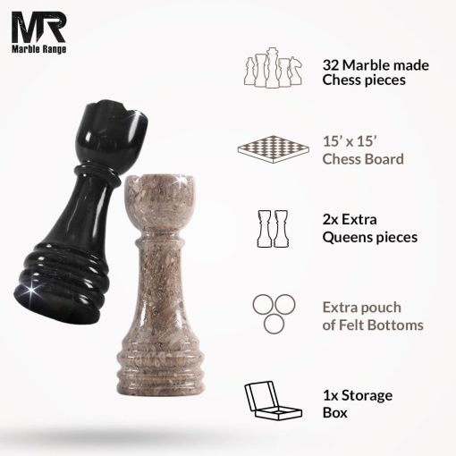 Juego de Ajedrez de Marmol de 15" Pulgadas Hecho a Mano para la Familia, Juego de Ajedrez de Marmol Oceanico y Negro con Caja de Almacenamiento - Juego de Ajedrez para la Decoracion del Hogar - Imagen 5