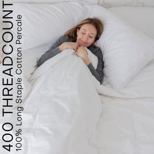 Conjunto de Recambio Extra QuickZip Fitted Plus: 1 Sabana Ajustable (Base + Sabana con Cremallera) & 1 Sabana con Cremallera - Facil de Cambiar, No se Suelta - Suave Percale 400 TC 100% Algodon ? Bolsillos Profundos de 17.5? - Sabanas Tamaño King - Azul Marino Profundo - Imagen 5