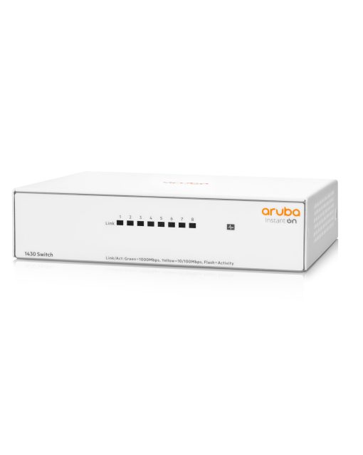 Switch Ethernet no administrado de capa 2 Aruba Instant On 1430 de 8 puertos Gb | 8X 1G | Sin ventilador | Cable de EE. UU. (R8R45A#ABA)