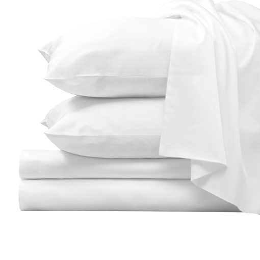 Juego de sabanas 100% algodon de lujo Pizuna Pure Queen Size blanco, 1000 hilos Sabana de algodon de grado superior con tejido satinado de Algodon de Hilo Largo. Incluye Sabana gruesa y Juego de funda de almohada, Sabanas profundas para camas de 15"