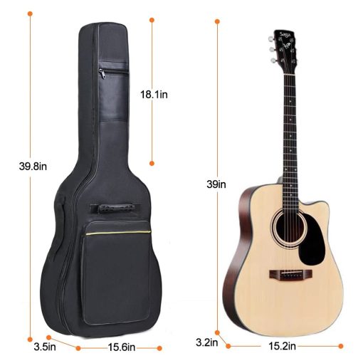Funda para Guitarra Acustica Evil Hair 38 39 Pulgadas con 0.3 Pulgadas de Acolchado Grueso Impermeable y Correa Ajustable Doble Bolsillo Delantero con Gancho para Colgar en la Espalda (39 pulgadas) - Imagen 3