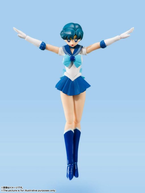 S.H. Figuarts Sailor Moon Sailor Mercury - Edicion de Color de Animacion - (Version de Reventa), Aproximadamente 5.5 pulgadas (140 mm), Figura de Accion Pre-pintada de PVC y ABS - Imagen 4