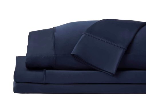 Juego de sabanas SHEEX Original Performance, sabanas de cama refrescantes con 1 sabana plana, 1 sabana ajustable y 2 fundas de almohada estandar, tamano Queen, azul marino