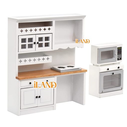 Juego de Muebles de Cocina de Casa de Muñecas iLAND, Moderno en Escala 1/12 de Madera Blanca para Almacenar Comida en Miniatura - Imagen 9