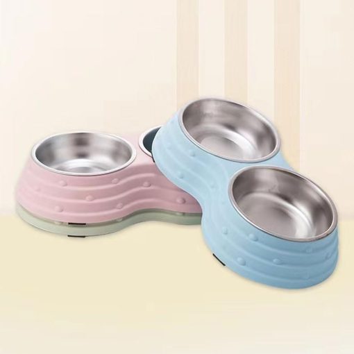 Tazon para Perros Angeer Tazon para Mascotas Antivuelco y Antideslizante Doble Tazon para Perros Plato para Perros Tazon para Gatos Acero Inoxidable Facil de Limpiar Tazon para Beber Base con Almohadilla Antideslizante (Azul-Grande) - Imagen 3