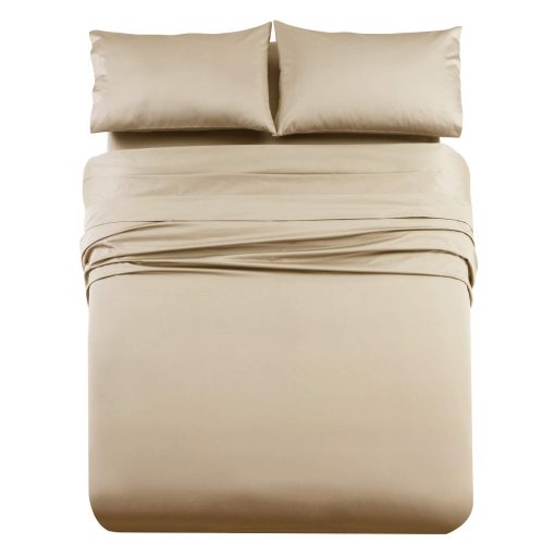 Juego de sabanas de lujo Royal Hotel Bedding de 1000 hilos, 100% algodon - Fundas suaves, transpirables y duraderas en tamano Top-Split King - King tamano con divisor en la cabeza - Beige lino