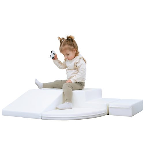 Juego de escalada suave IGLU para interiores, set de espuma de 5 formas, juguetes de escalada para bebes de 1 ano (Blanco, Cuero Vegano)
