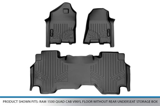 Juego de 2 tapetes SMARTLINER a medida para filas negros compatibles con 2019-2022 Ram 1500 Quad Cab piso de vinilo sin caja de almacenamiento debajo del asiento trasero - Imagen 5