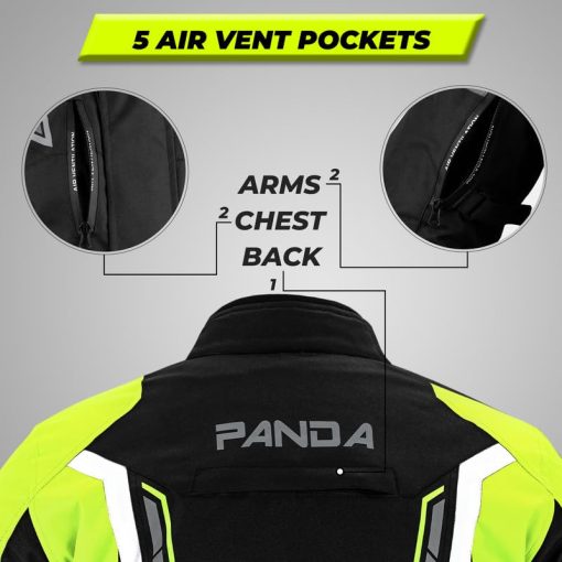Chaqueta de moto PANDA CYCLE GEAR para hombre de alta visibilidad impermeable con armadura CE para enduro y motocicletas de doble deporte y acolchado de espuma para proteccion, Chaqueta de moto para hombres | Hi-Viz Verde, XL - Imagen 6