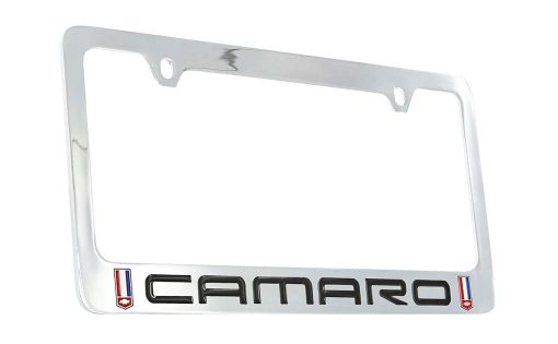 Marco de Placa de Matricula de Laton Cromado, con Logo Rojo, Blanco y Azul de Chevy Camaro (1982-2002)