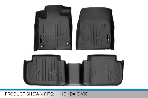Juego de tapetes para piso SMARTLINER a medida, negro, para 2 filas, compatible con Honda Civic 2022-2023 (Solo compatible con puertos USB de la 2ª fila) - Imagen 5