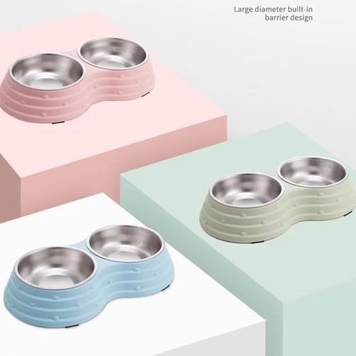 Tazon para Perros Angeer Tazon para Mascotas Antivuelco y Antideslizante Doble Tazon para Perros Plato para Perros Tazon para Gatos Acero Inoxidable Facil de Limpiar Tazon para Beber Base con Almohadilla Antideslizante (Azul-Grande) - Imagen 7