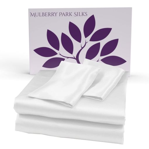 Juego de sabanas de seda pura de morera de Mulberry Park - 19 Momme, Grado 6A - Certificado Oeko-TEX - Blanco, King - Imagen 3