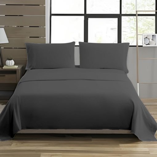 Juego de Sabanas California King Bunny's Home Gris Oscuro 800 Hilos de Algodon Egipcio 4 Piezas 1 Sabana Ajustable, 1 Sabana Plana y 2 Fundas de Almohada 18 Pulgadas de Bolsillo Profundo Juego de Cama de Lujo Cal King - Imagen 3