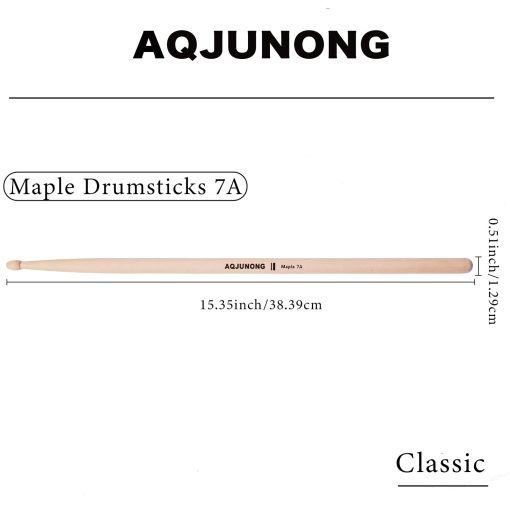 Baquetas de Tambor AQJUNONG 7A, 15 Pares de Clasicas Baquetas de Madera de Arce con Punta para Ninos y Adultos, Accesorios Profesionales de Percusion Instrumental Musical - Imagen 2