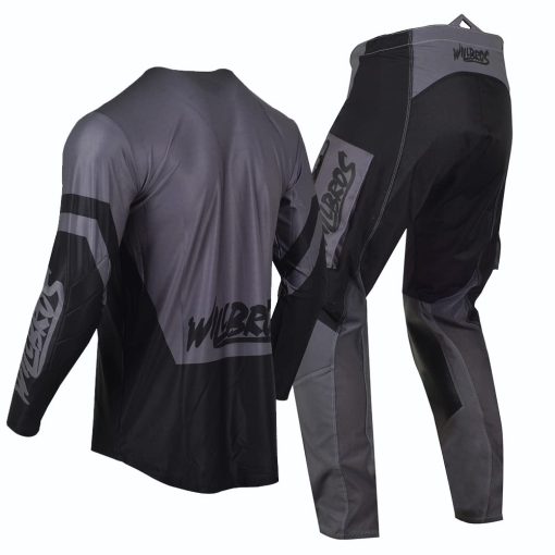 Conjunto de Jersey y Pantalon de Motocross Willbros para Hombres Equipo de Carreras de Motocicleta Fuera del Camino MX Proteccion Traje Negro Gris (Jersey XL Pantalones 36) - Imagen 4