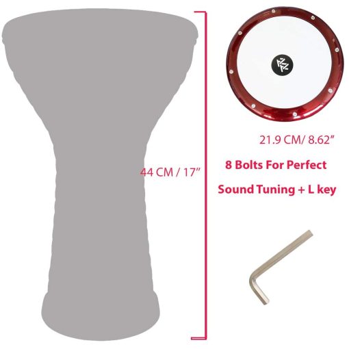 Darbuka Doumbek Zaza Percussion Estilo Egipcio de 17'' Wave (Rojo) - Imagen 6