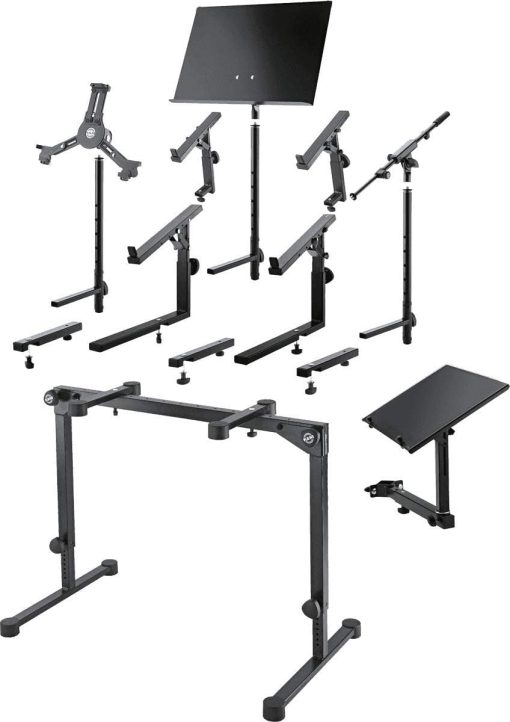 K&M Konig & Meyer 18820.019.55 Mesa de Teclado Omega Pro | Soporte Estilo Mesa | Altura Ajustable/Brazos de Soporte | Patas Plegables Compactas para Viajar | Compatible con Accesorios de K&M de 2do/3er Nivel | Hecho en Alemania | Negro - Imagen 6