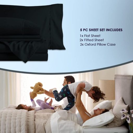Juego de sabanas de cama dividida King Pure 100% algodon de lujo negro, 1000 hilos de algodon peinado largo Juego de sabanas gruesas de saten King dividido para cama ajustable, 15" de profundidad (juego de sabanas de algodon peinado) - Imagen 4