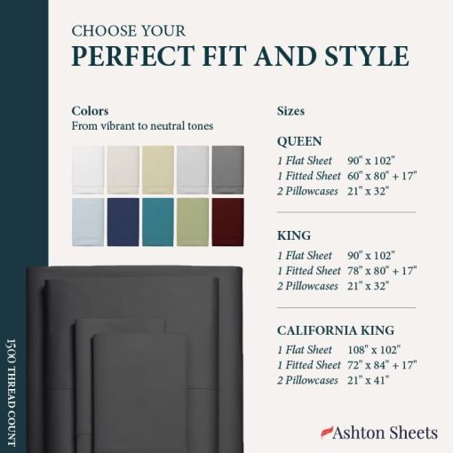 Juego de sabanas de algodon egipcio Ashton 100% algodon egipcio tamano Queen - 1500 Hilos 4 PC Juego de sabanas Queen Size, Sabanas de saten tejido Queen Size, Sabanas de alto hilo de cuenta, Bolsillo profundo de 19" - Gris Oscuro - Imagen 8