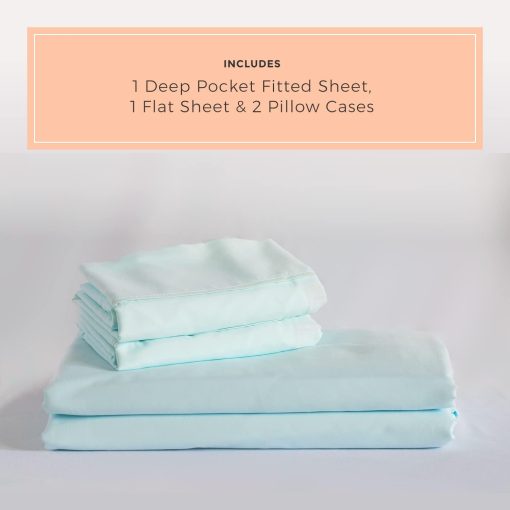 Juego de sabanas PeachSkinSheets Beach Blue - Nivel de Suavidad de 1500tc - Sabanas extrasuaves para dormilones calurosos y sudores nocturnos - Tamano Queen - Imagen 2