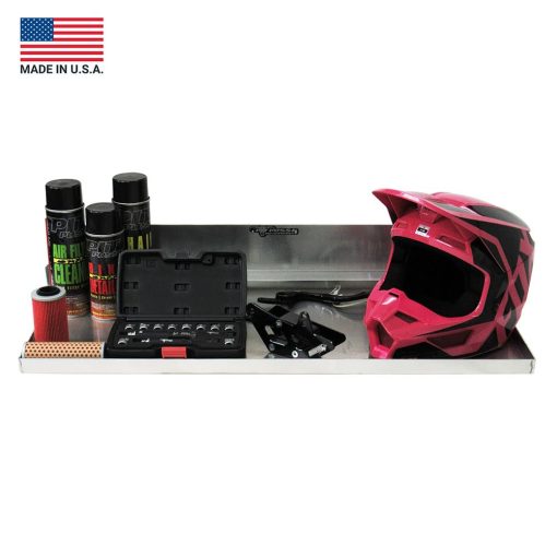 Estacion de trabajo Pit Posse 610 con bandeja abatible y estante de gabinete 32" para herramientas - Hecho en EE. UU. - Accesorio para tienda automotriz en garaje, remolque de carga cerrado o carrera - Organizador de almacenamiento de aluminio (Plata) - Imagen 2