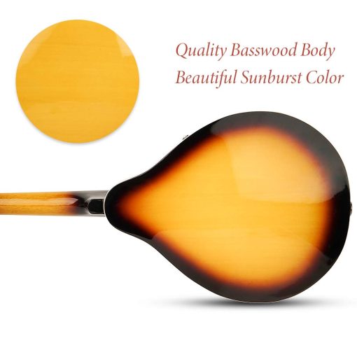 Mandolina Acustica Estilo A Vangoa Sunburst, 8 Cuerdas con Afinador, Cuerdas, Estuche, Puas - Imagen 2