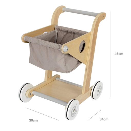 Carrito de Compras de Madera Pequeno Comprador de Juego de Roles para Ninos Regalos, 30x34x45cm - Imagen 3