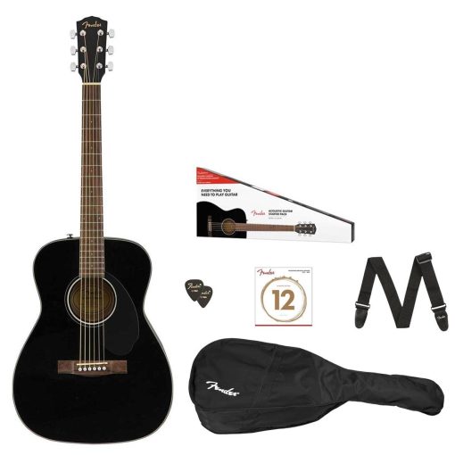 Paquete de Guitarra Acustica Fender CC-60s Concert V2, con Garantia de 2 Anos, Negro, con Estuche y Accesorios