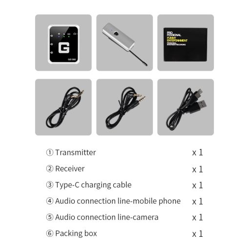 Microfono de solapa inalambrico G-MARK GO 360, Microfonos de solapa inalambricos de 2,4 GHz de doble canal con monitoreo en tiempo real del oido, ajuste de ganancia y silencio para entrevistas, vlogs, telefonos, camaras - Imagen 7