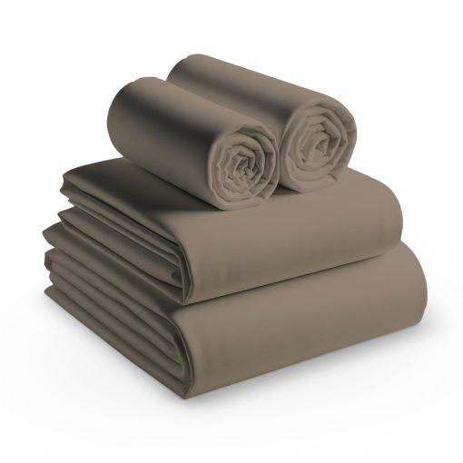 Juego de sabanas individuales Bunny's Home taupe de 1000 hilos de algodon egipcio de 4 piezas con bolsillo extra profundo de 17" - Juego de sabanas de lujo para cama individual de sateen