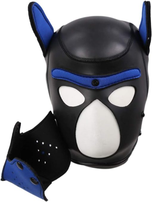 Mascara de Neopreno para Perros Quyuwowo con Capucha Desmontable para Cachorros Mascarilla de Halloween (Azul, Mascara con Collar y Brazalete) - Imagen 4