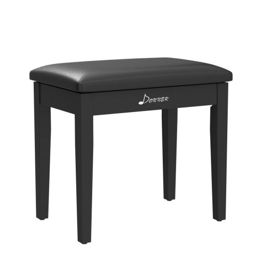 Banqueta de Piano Donner con Almacenamiento, Banco de Teclado de Madera Maciza Librero Banco de Piano Silla Taburete con Almohadilla de Esponjas de Alta Densidad, Negro - Imagen 4
