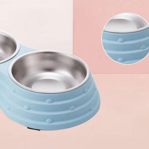 Tazon para Perros Angeer Tazon para Mascotas Antivuelco y Antideslizante Doble Tazon para Perros Plato para Perros Tazon para Gatos Acero Inoxidable Facil de Limpiar Tazon para Beber Base con Almohadilla Antideslizante (Azul-Grande) - Imagen 6