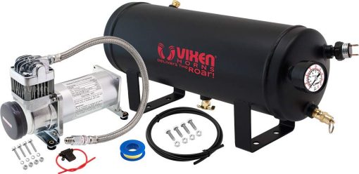 Compresor de aire Vixen Horns 12V con tanque de 1.5 galones - Presion de trabajo de 150 PSI Sistema de aire a bordo para bocinas de tren / Inflado de llantas, VXO8315